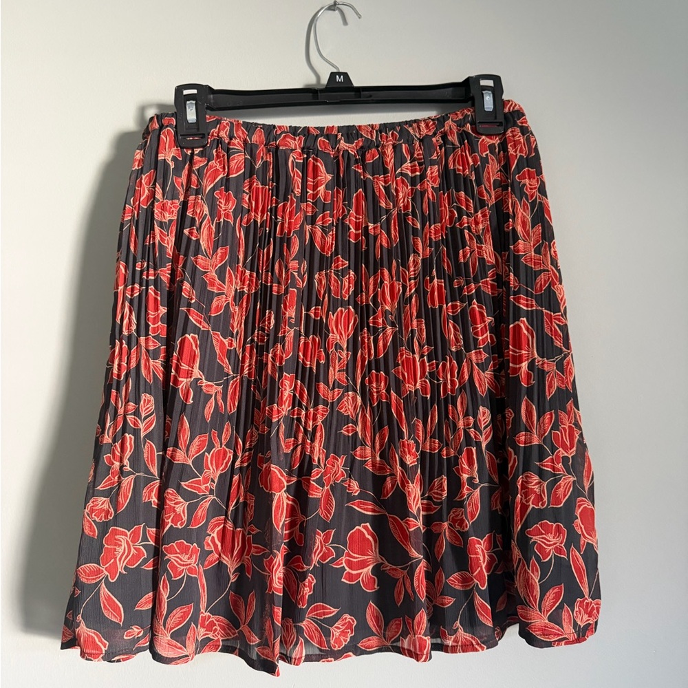 Banana Republic Black Pleated Skirt with Red Floral Print